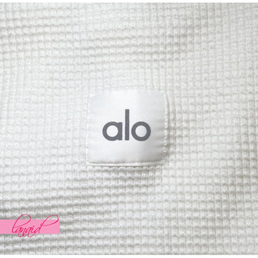 Alo Weekend Escape Mock Neck Long Sleeve Ivory Waffle Thermal Turtleneck Sweater - Picture 13 of 16